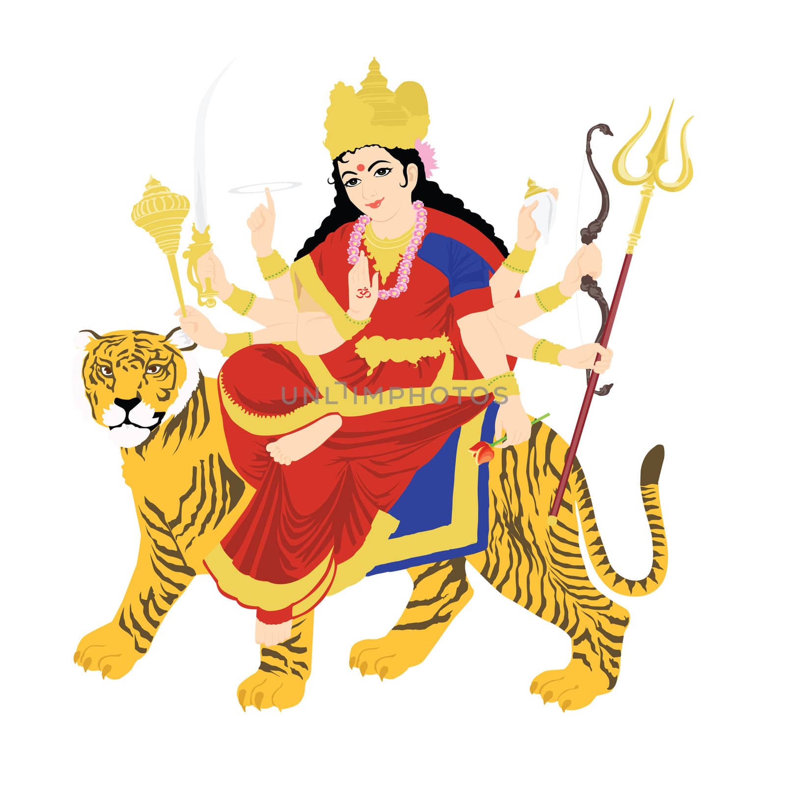 goddess durga on tiger, statue with white background by abhishek4383