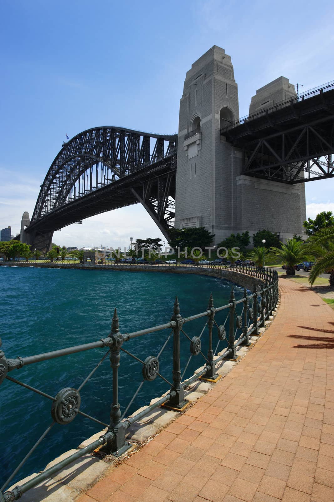 Walking on the path that leads beneath the Sydney Harbour Bridge in Australia.
