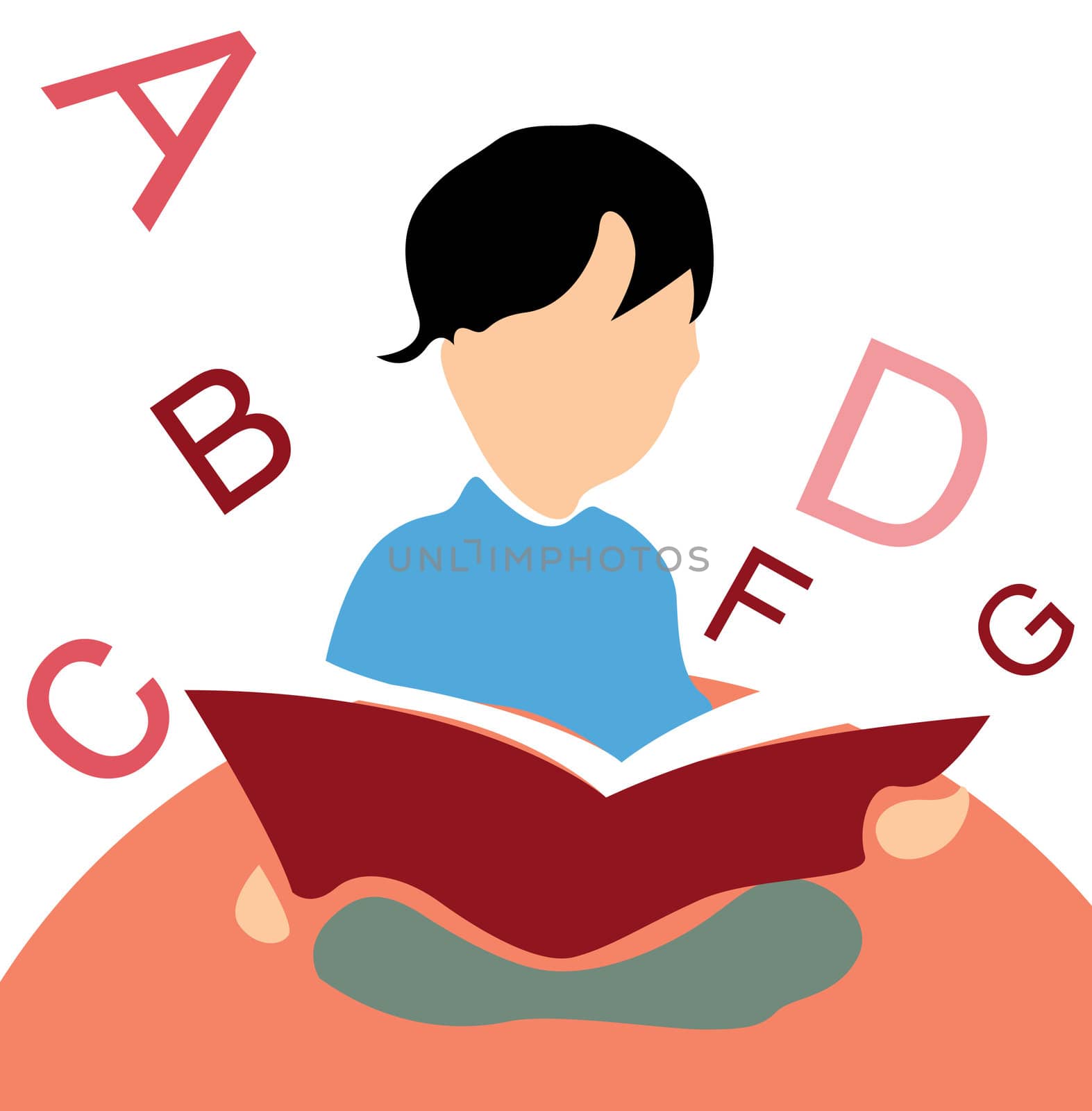 kid reading a book, white background with alphabets by abhishek4383