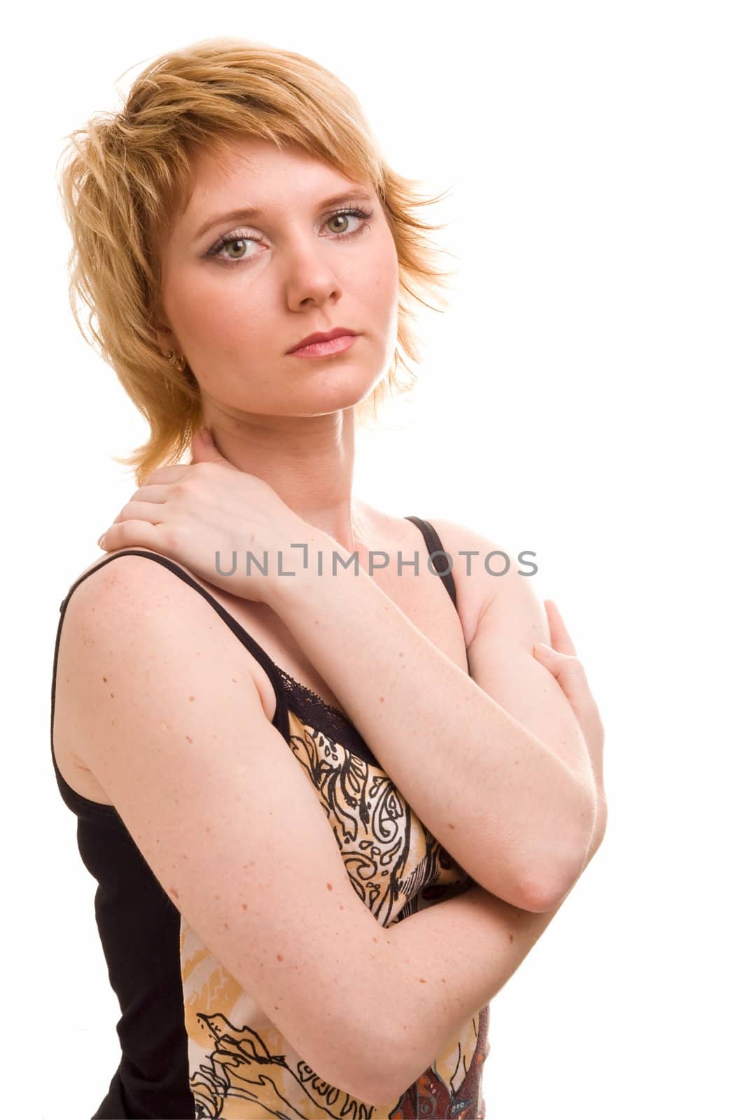Female portrait. The beautiful woman on a white background.