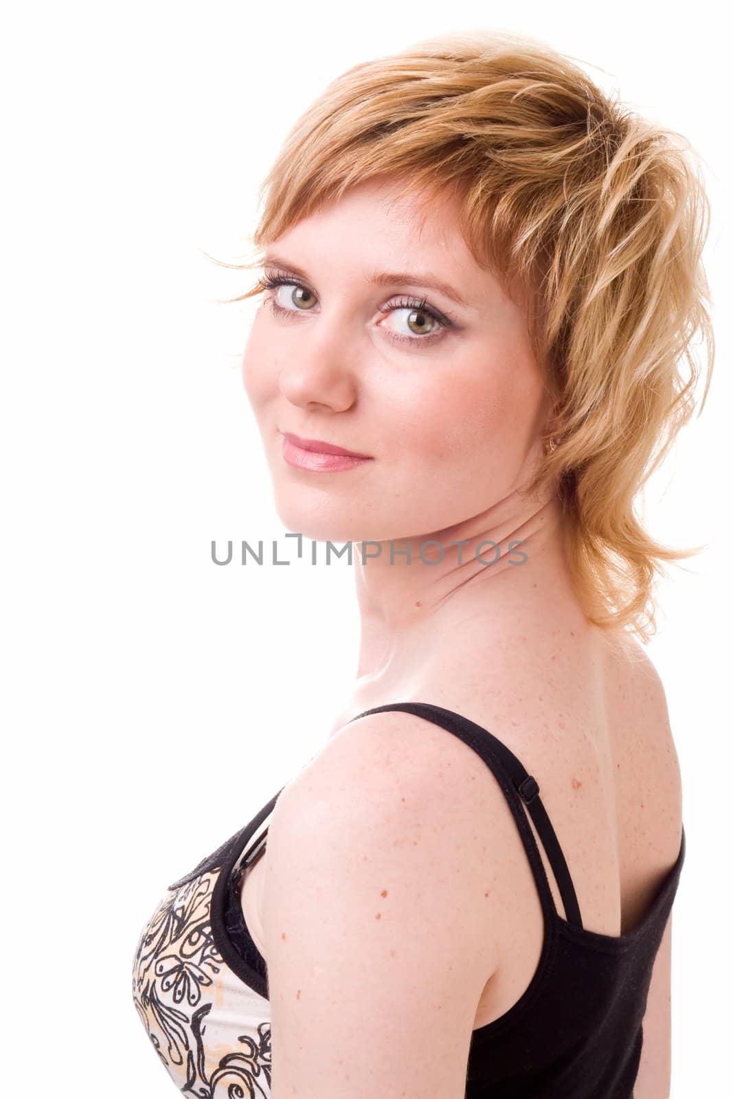 Female portrait. The beautiful woman on a white background.