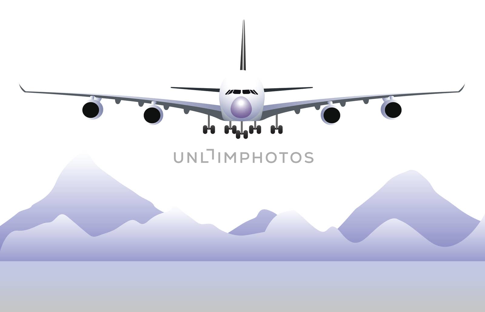 view of airplane landing with mountain background
