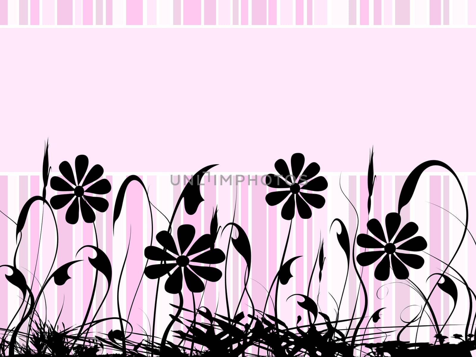 pink banner with black flowers