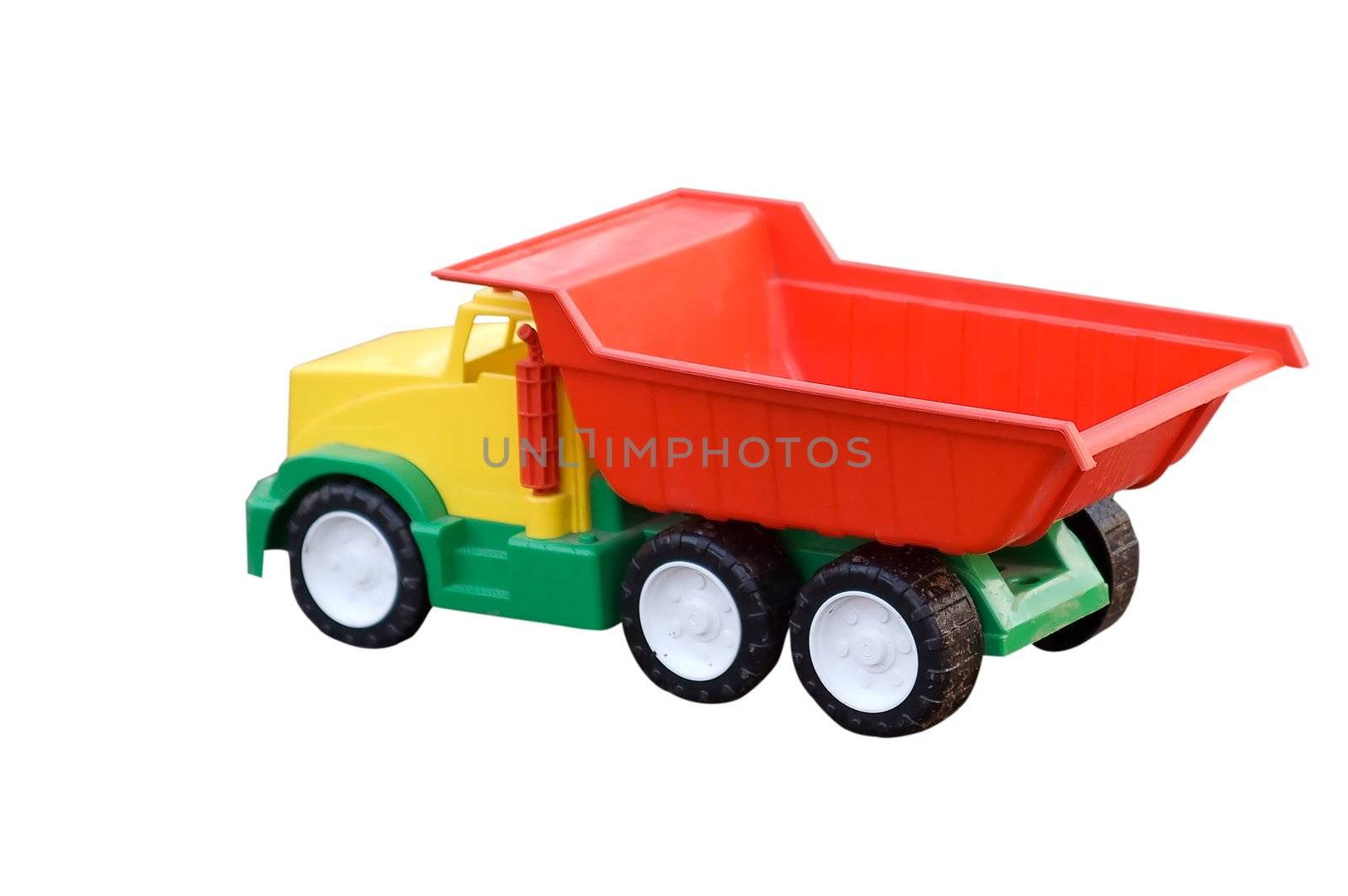 Baby toy dump truck isolated on white by lilsla