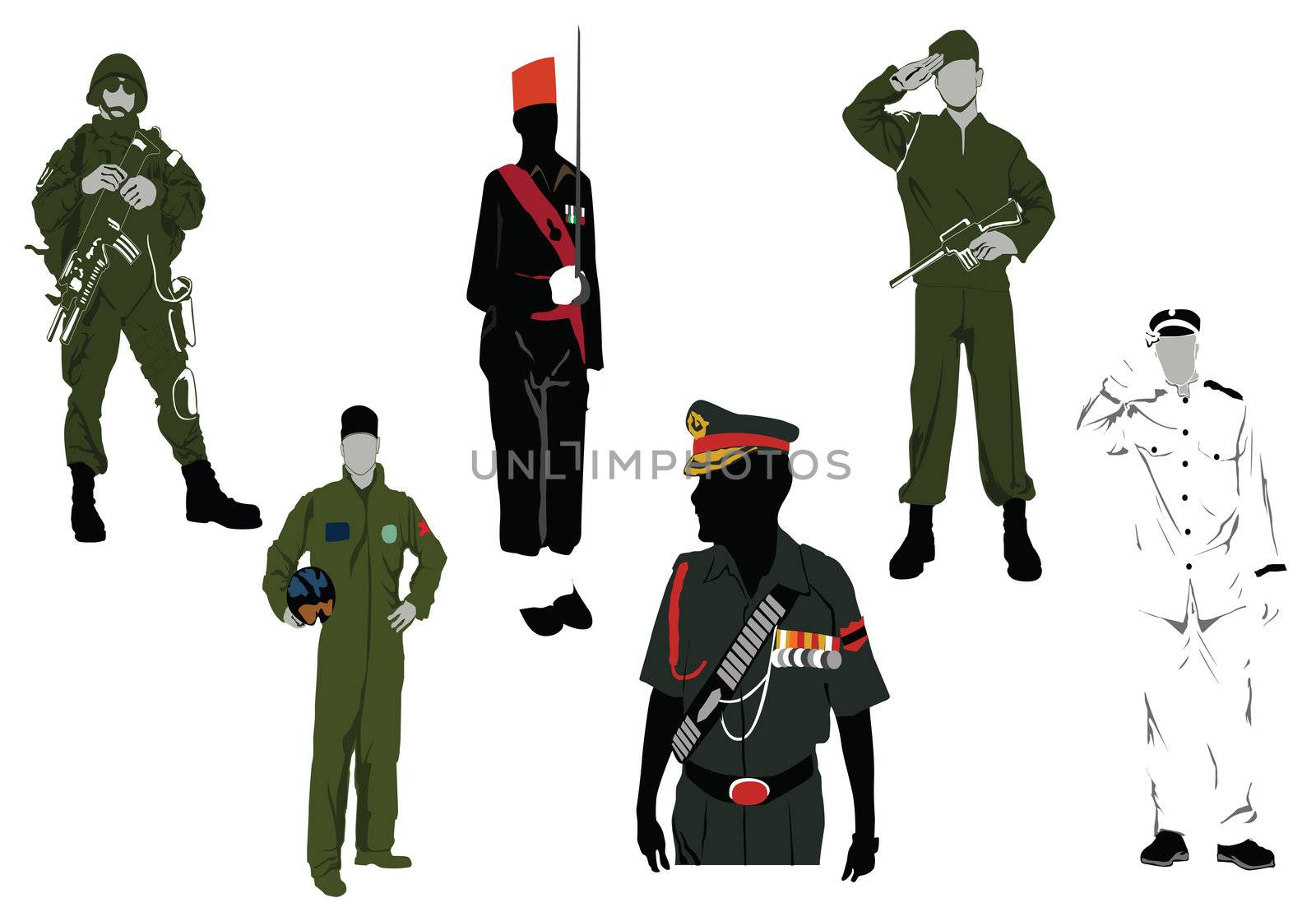 officers of different ranking, soldier, navy, pilot
