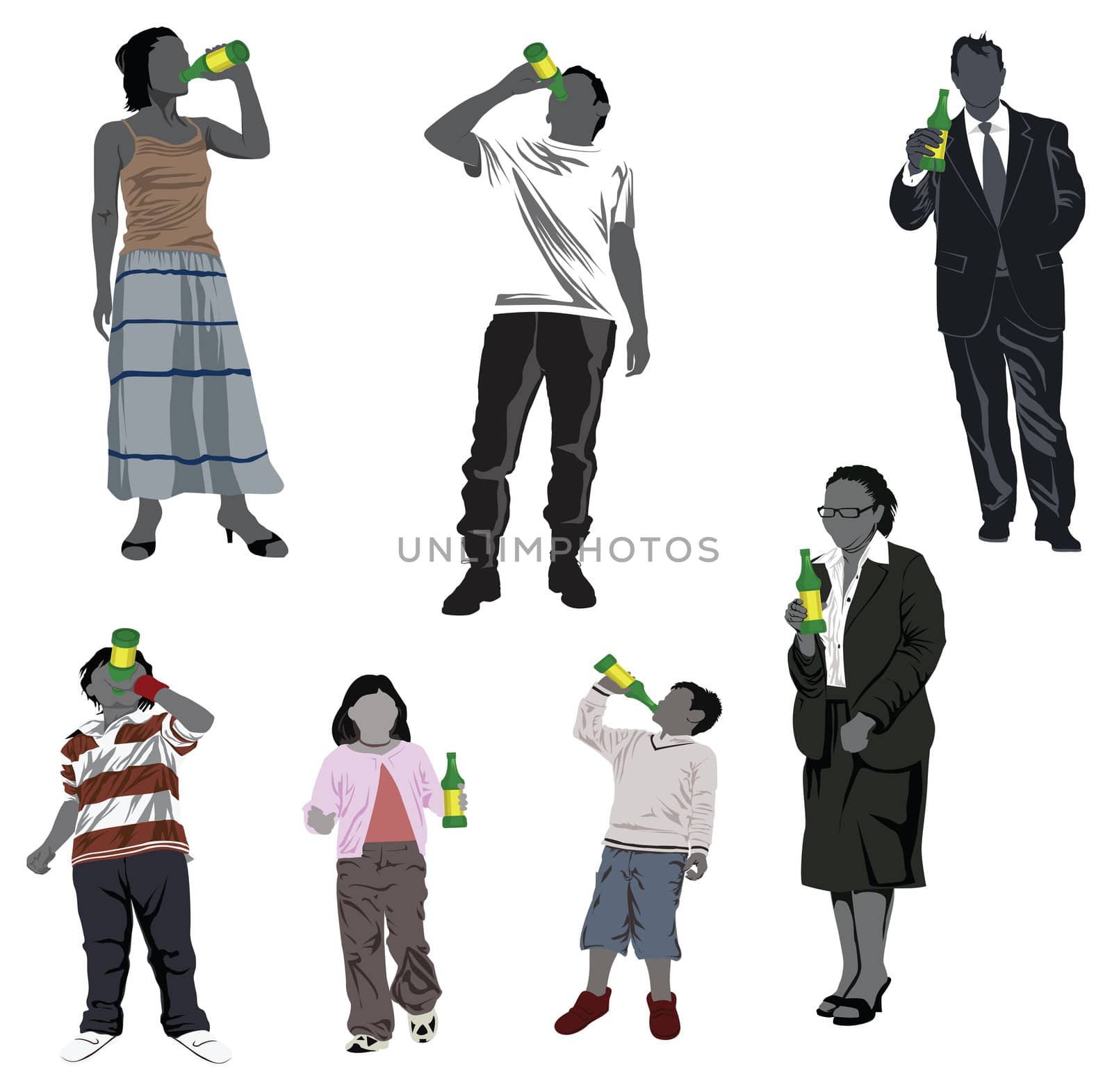 collection of humans drinking liquid from a bottle

