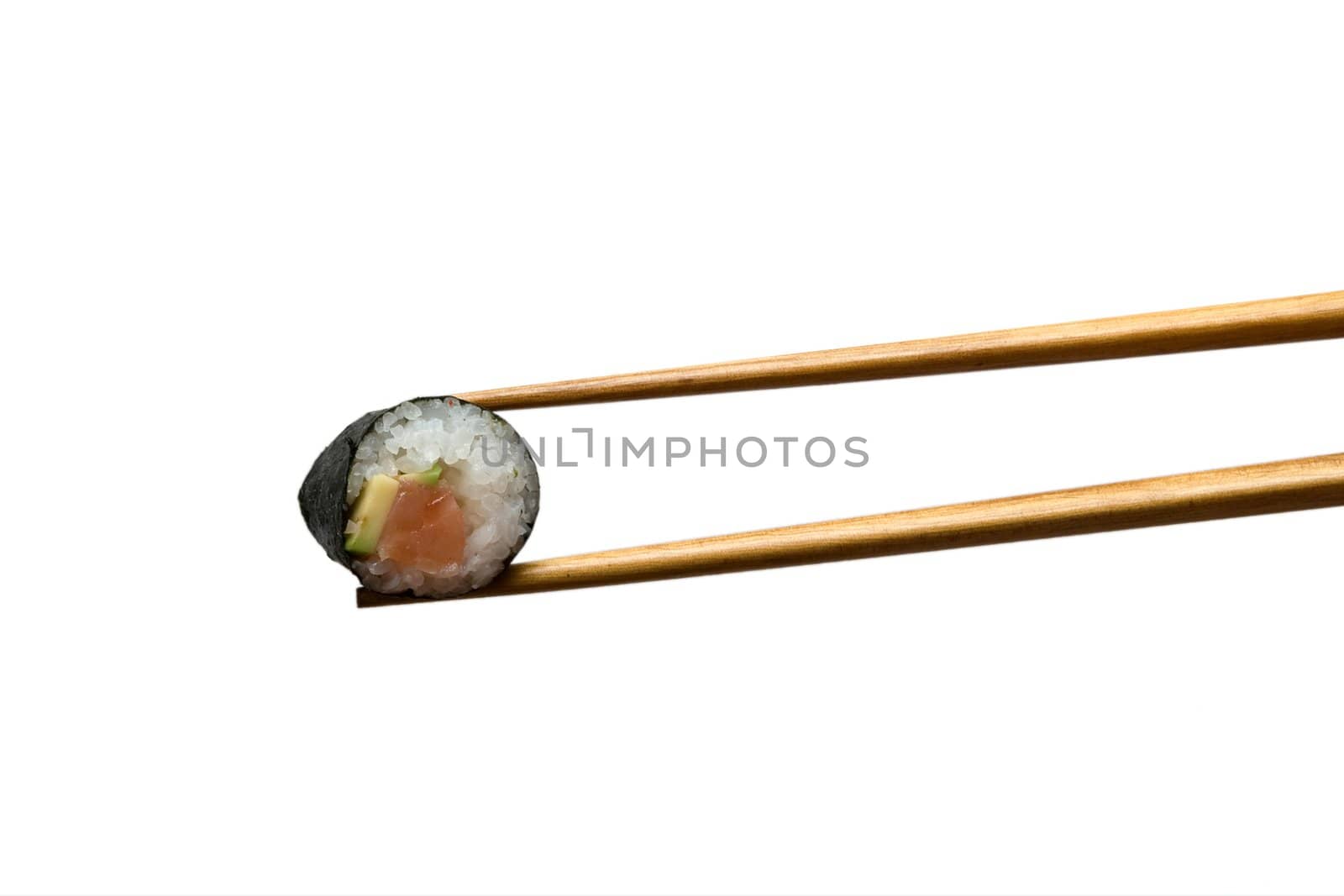 Two chopsticks with salmon roll by lilsla