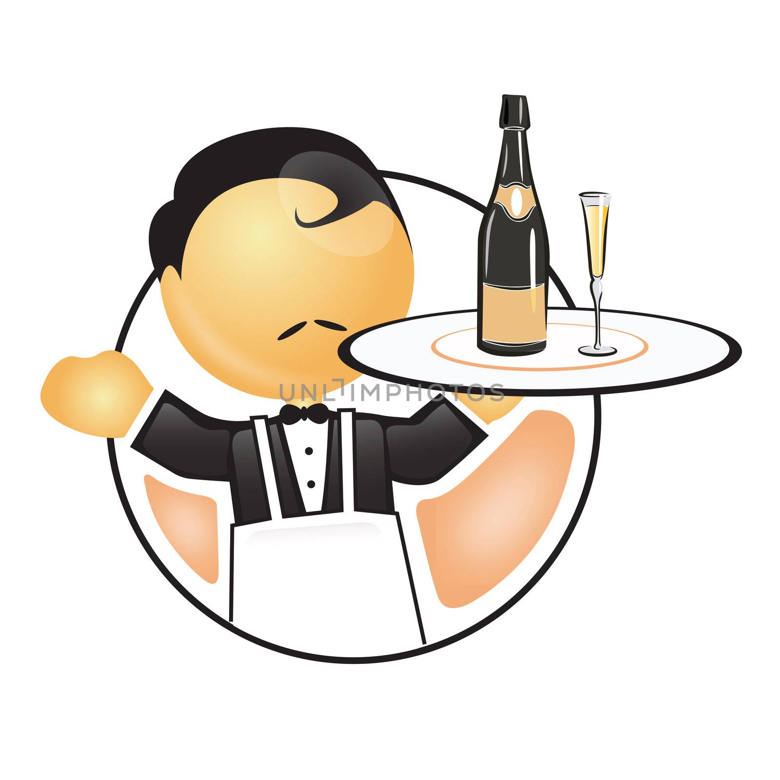 waiter holding a tray with wine and glass
