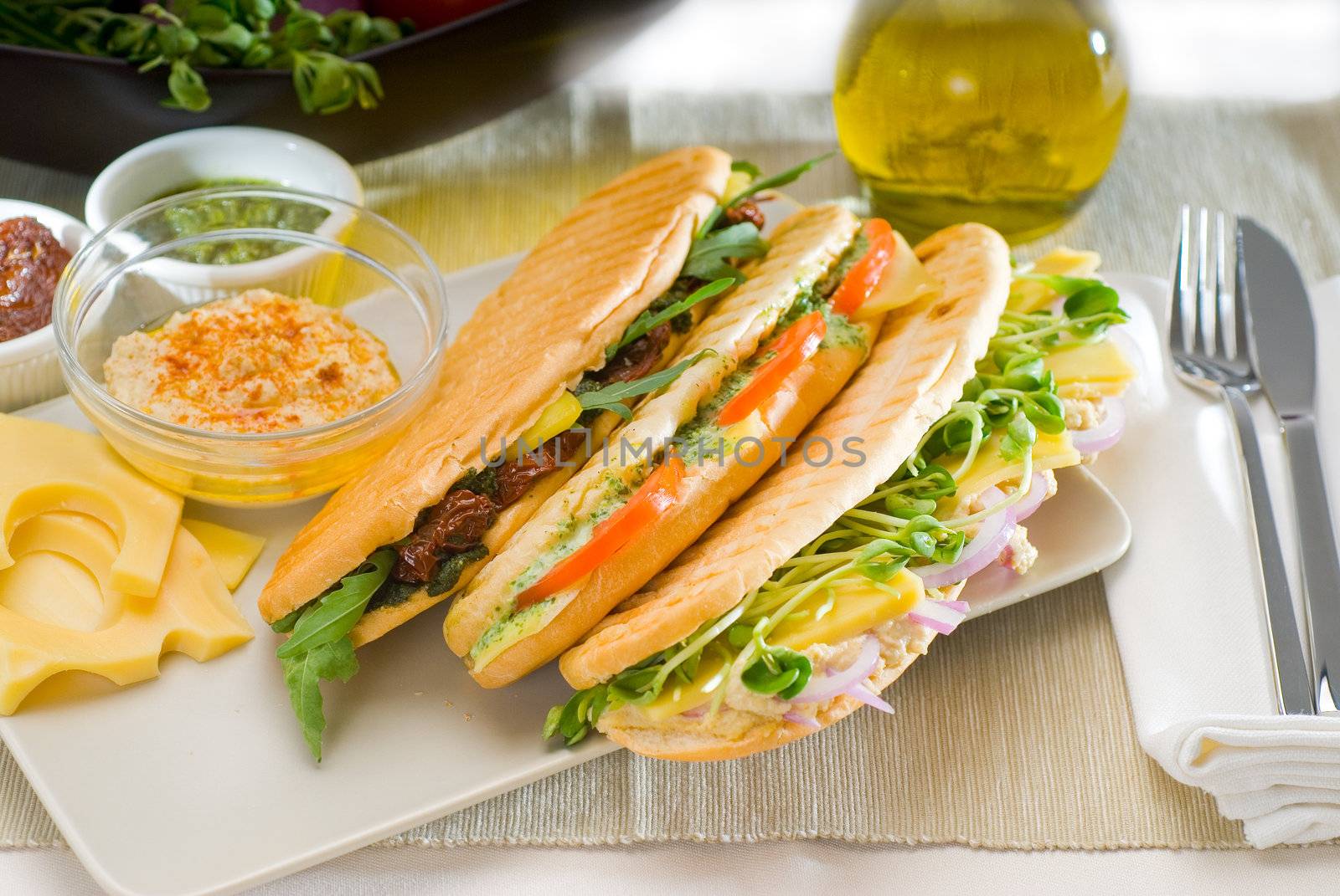 assortment of fresh homemade vegetarian  italian panini sandwich,typical italian snack