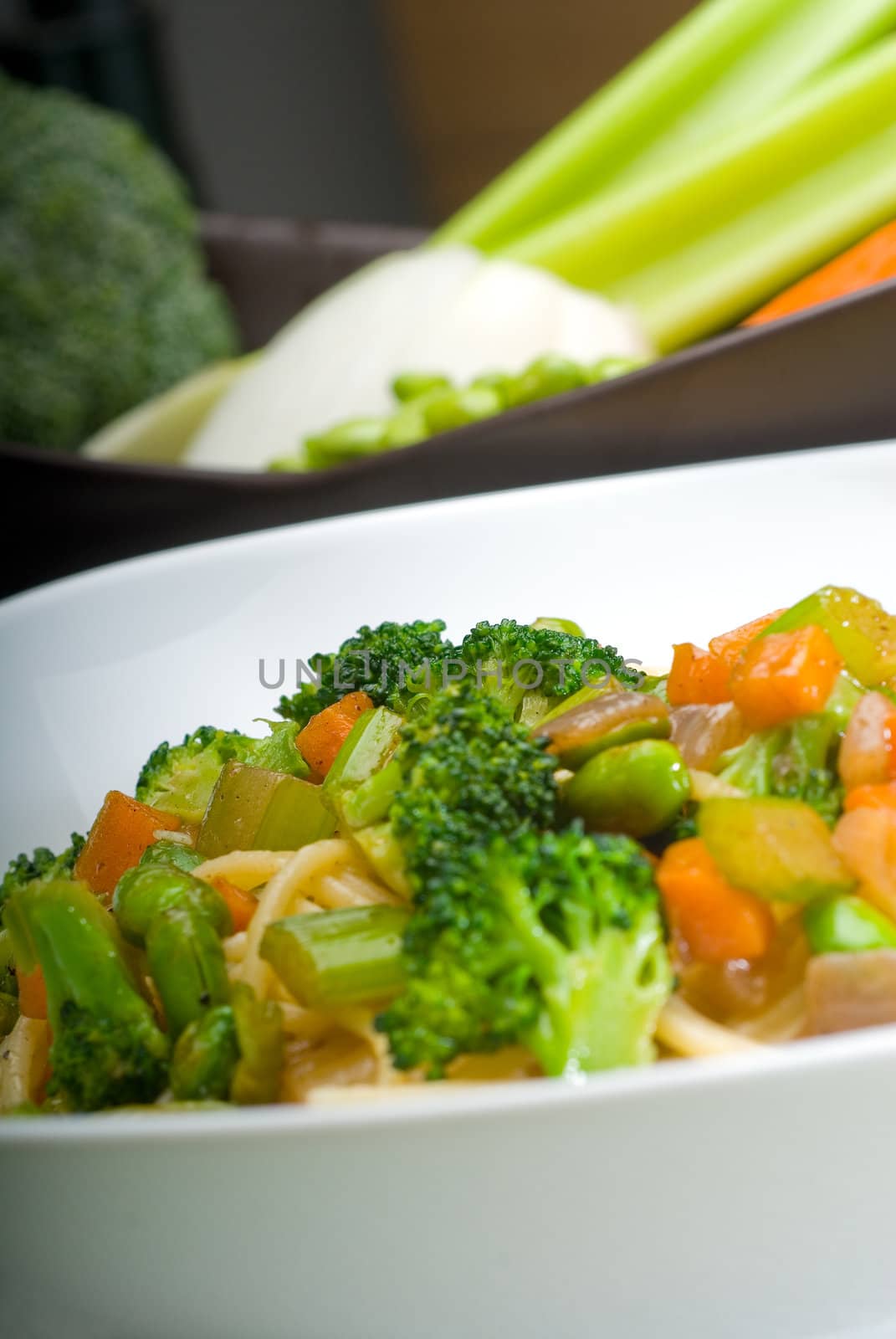 italian spaghetti pasta with fresh homemade vegetable sauce