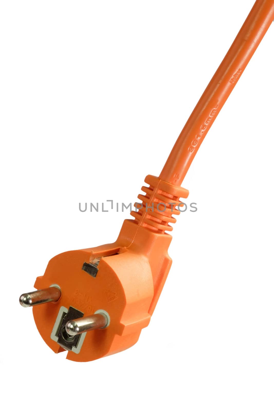 Orange power cable isolated on white background