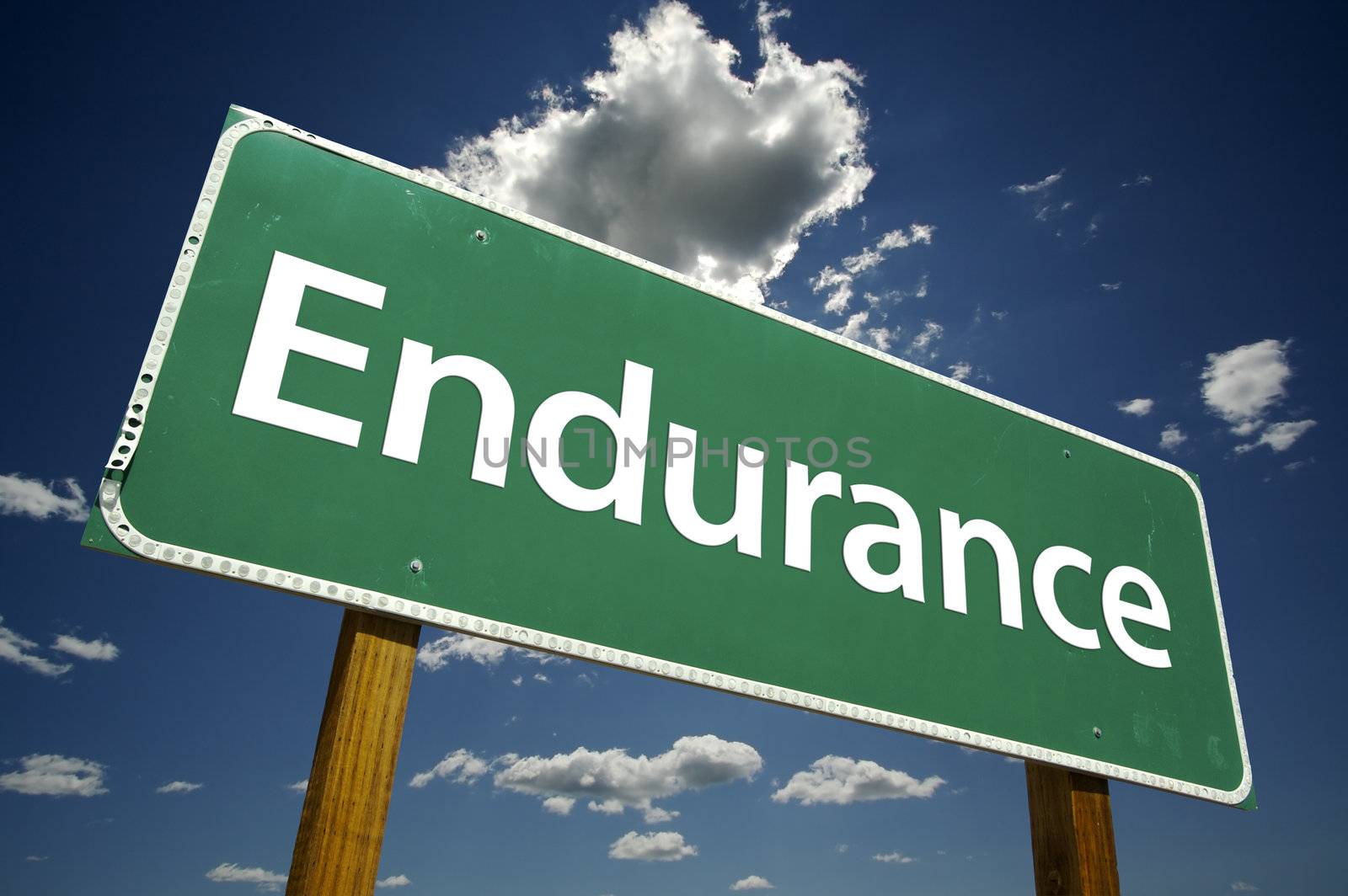 Endurance Road Sign with dramatic clouds and sky.