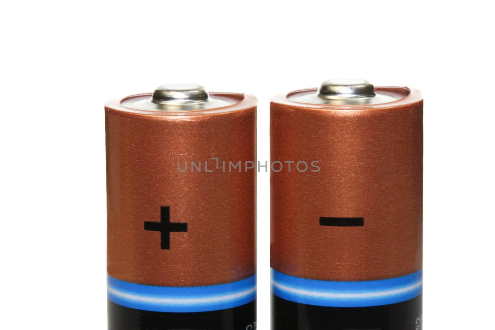 Batteries accumulators Isolated on a white background Macro