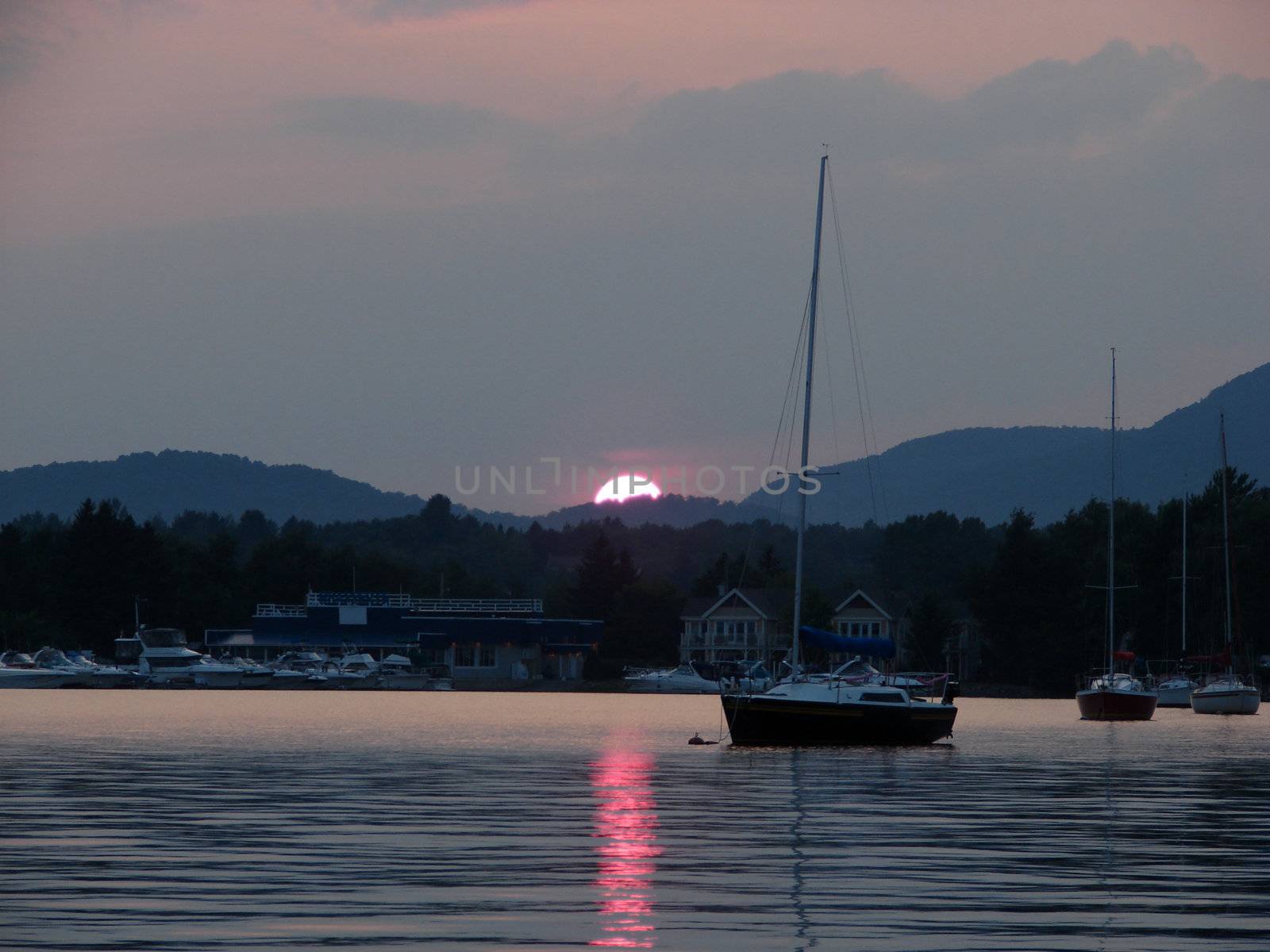  Memphremagog lake at sunset in Magog, Province of Quebec, Canada