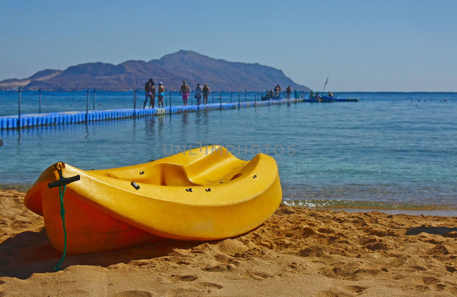 Egypt. On the beach, on the shore near the water is the kayak.