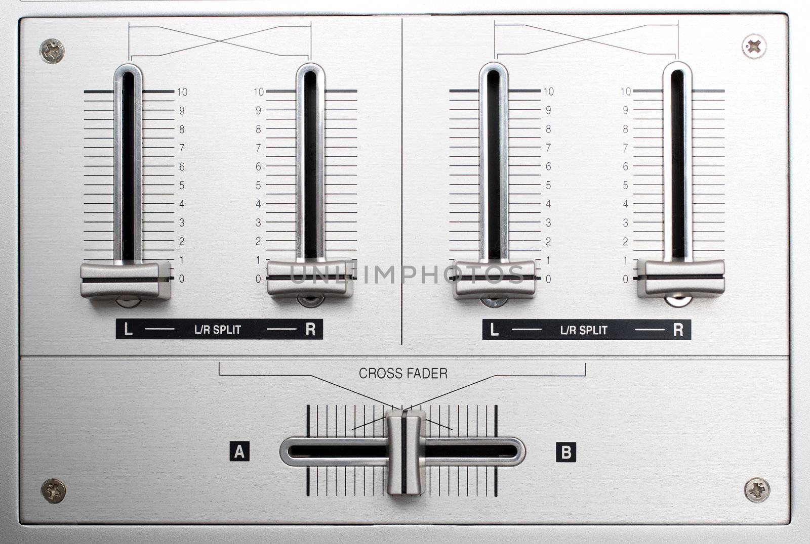 fading controls of dj music mixer close-up