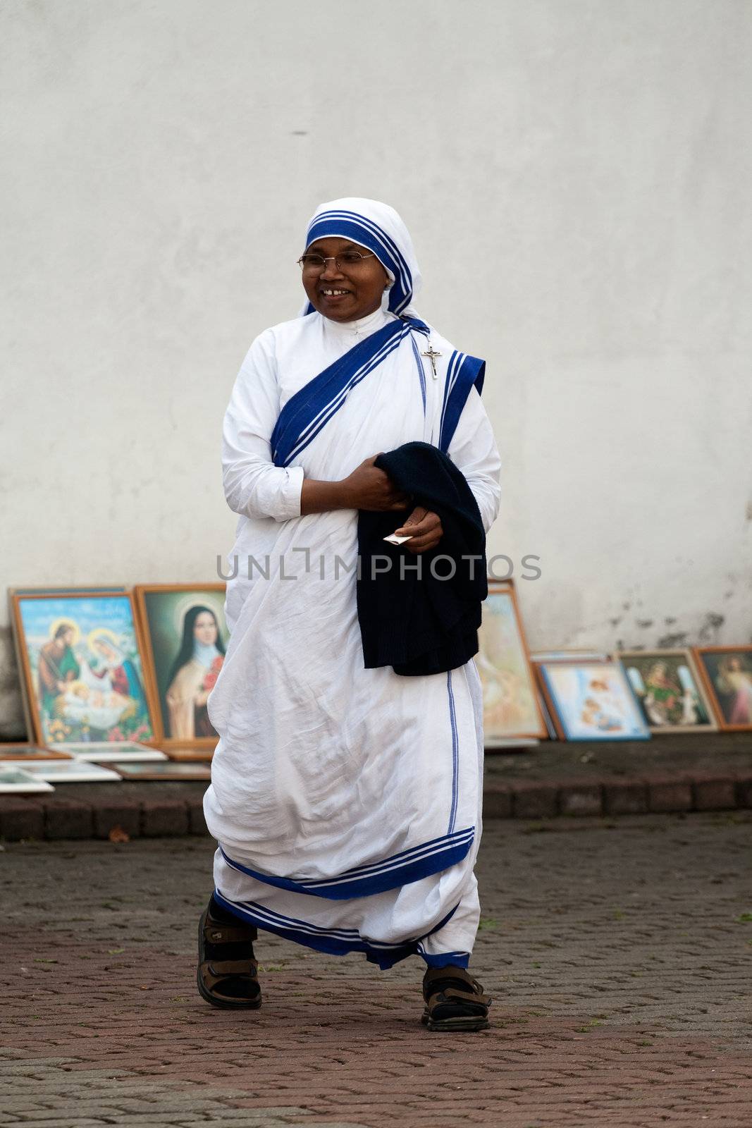 AGLONA, LATVIA - AUGUST 15: Sister of Missionaries of Charity at the celebration of the Assumption of the Virgin Mary in Aglona, Latvia, August 15, 2008.