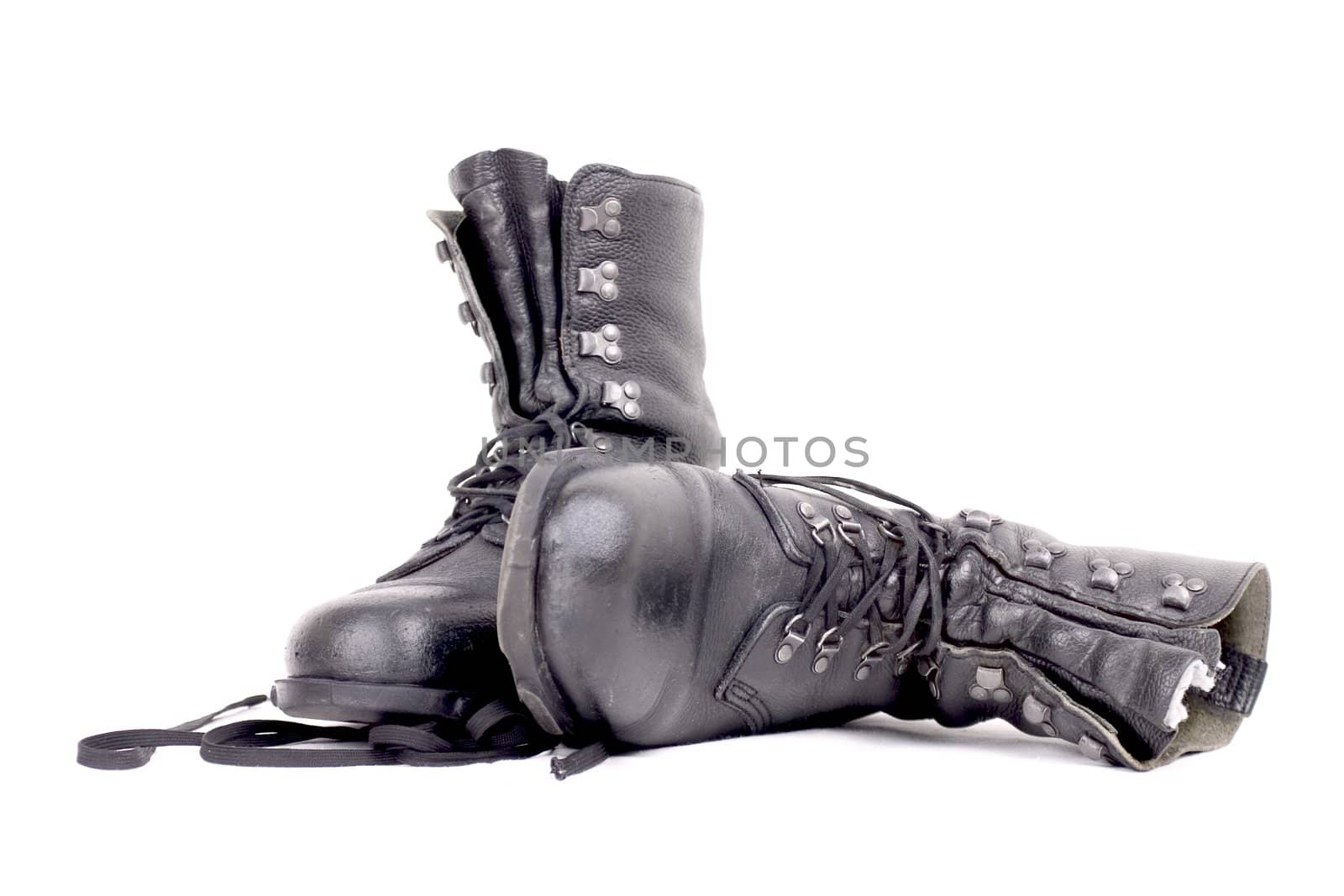 Black military boots isolated on white background