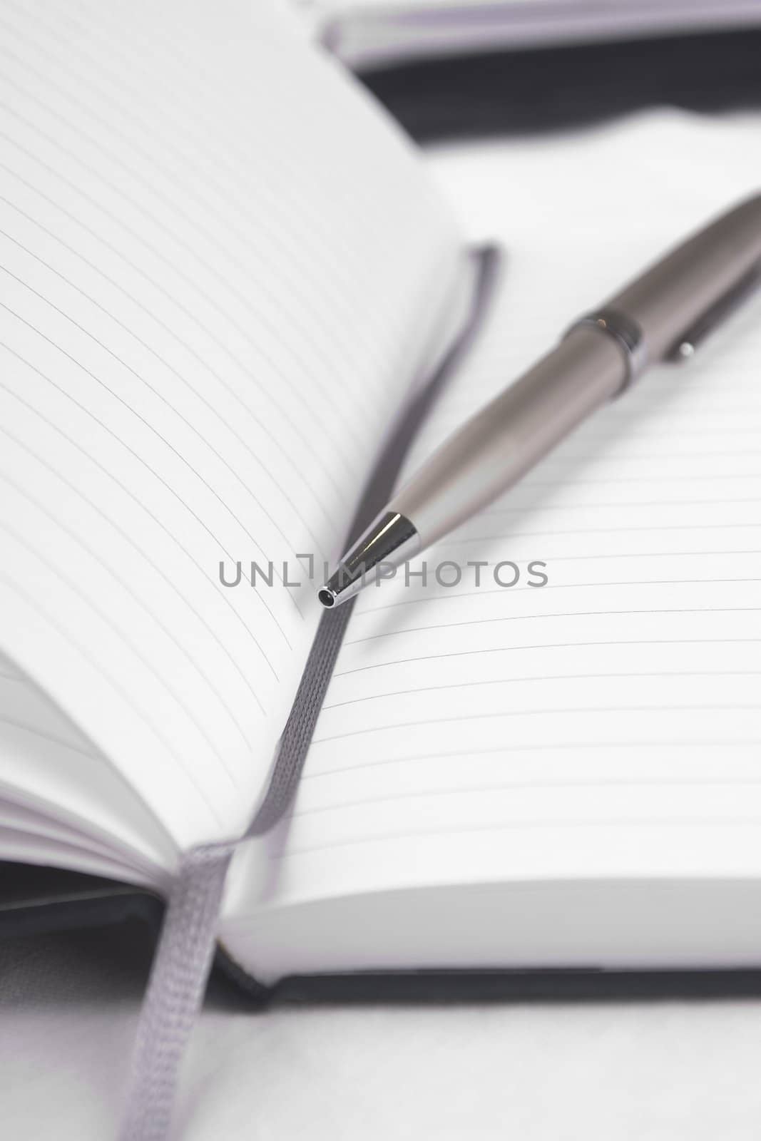 Lined notebook and a ballpoint pen