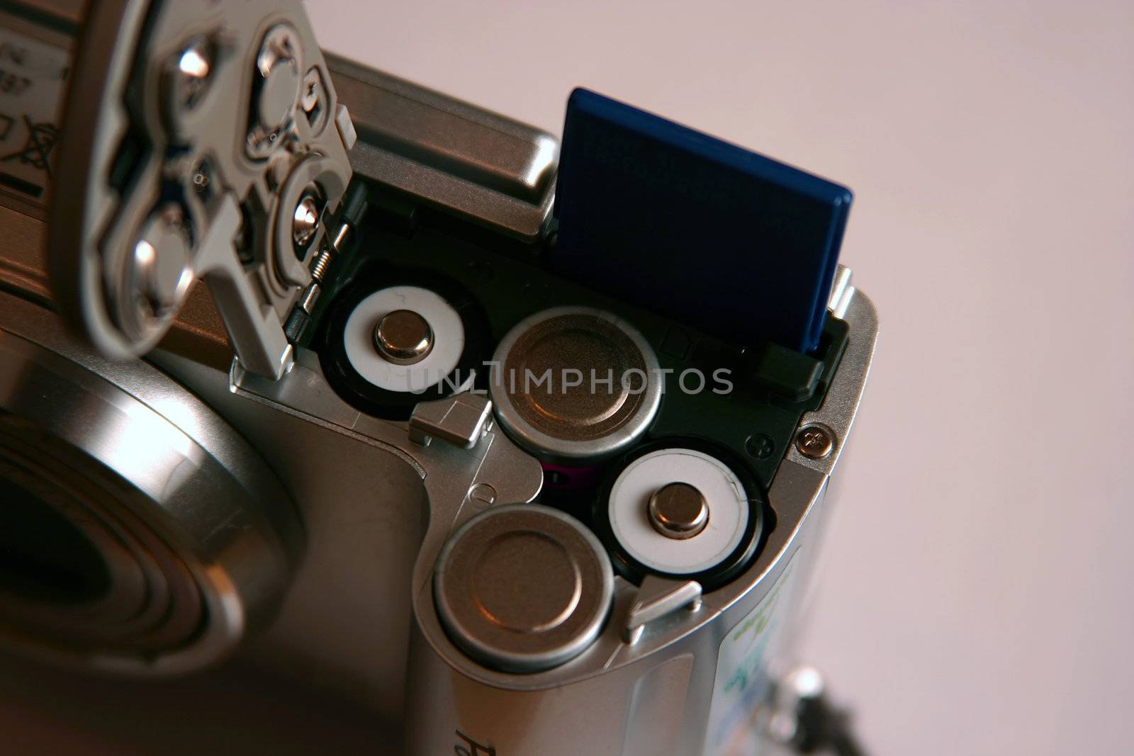 AA battaries inside digital photo camera.