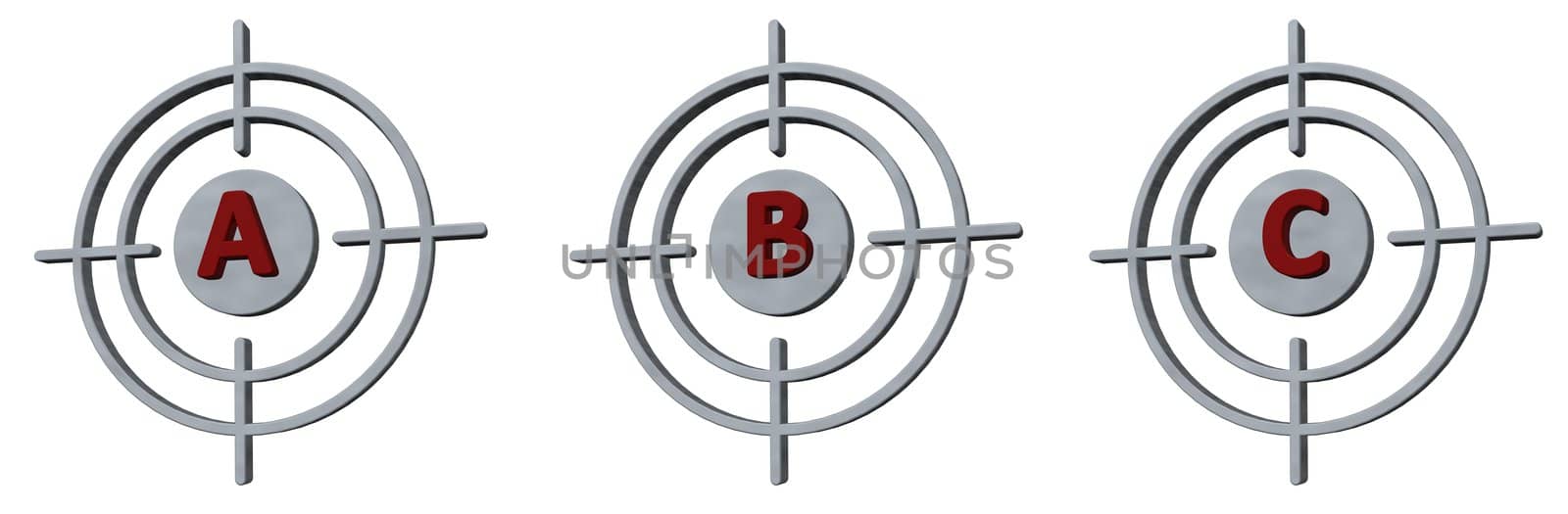 gun sights with the letters abc on white background - 3d illustration