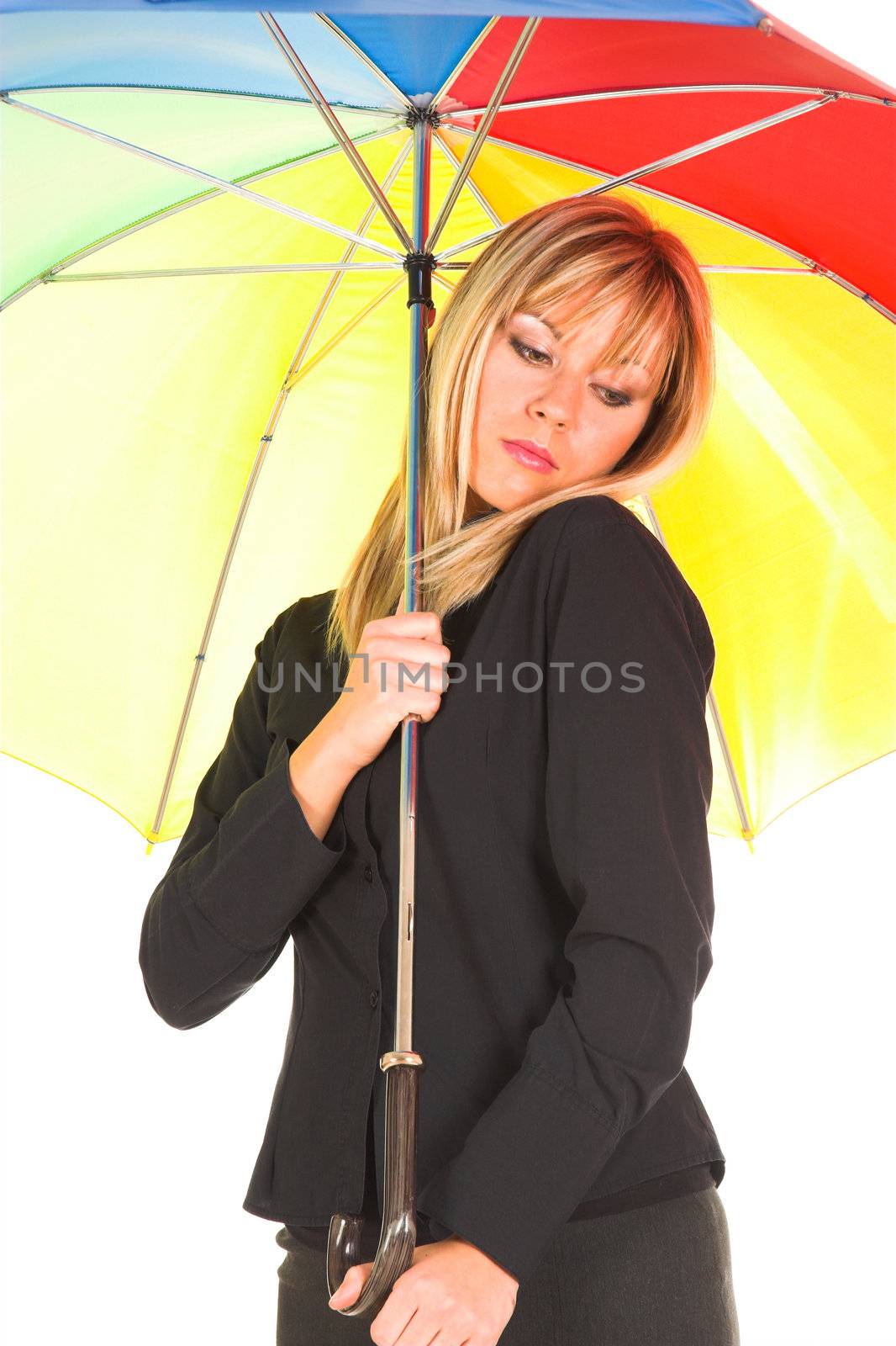 young girl with umbrella in colors