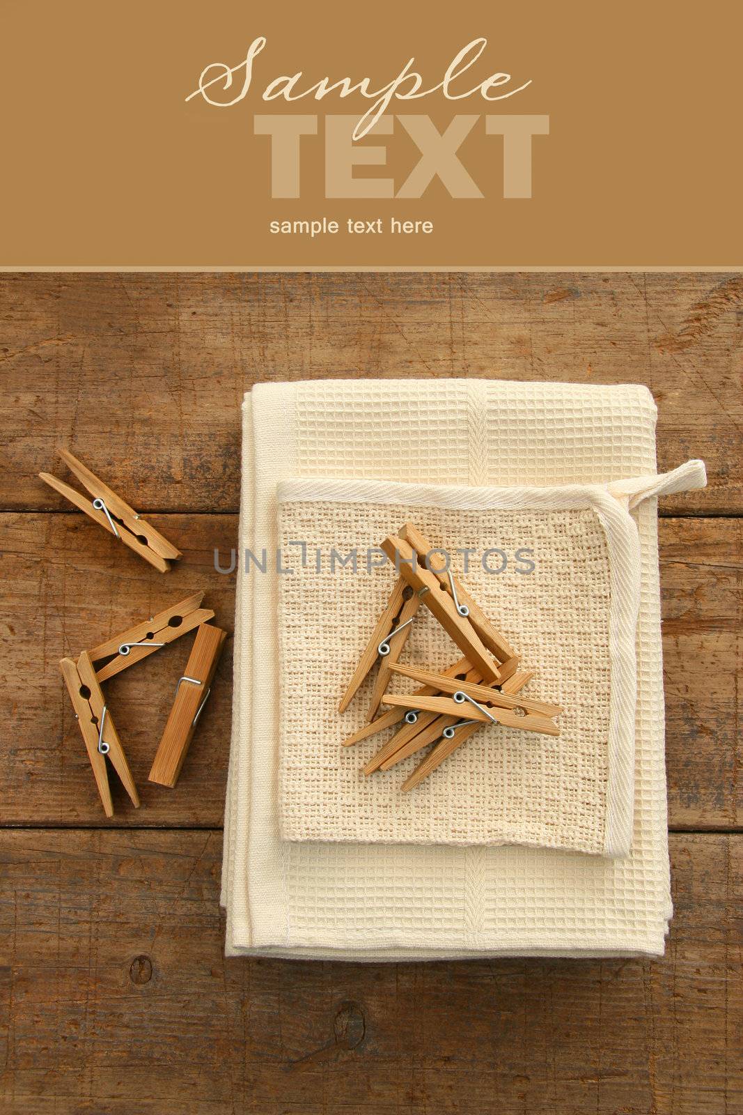 Cotton dish towel with clothes pins by Sandralise