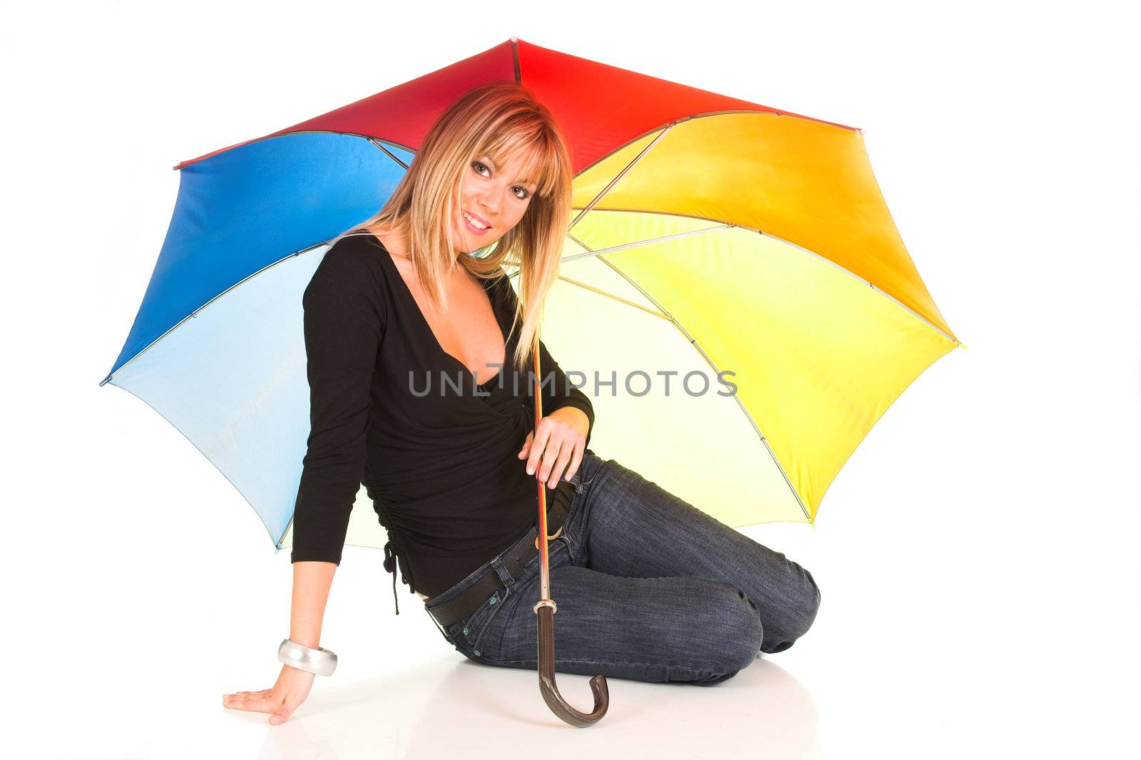 young girl with umbrella in colors 