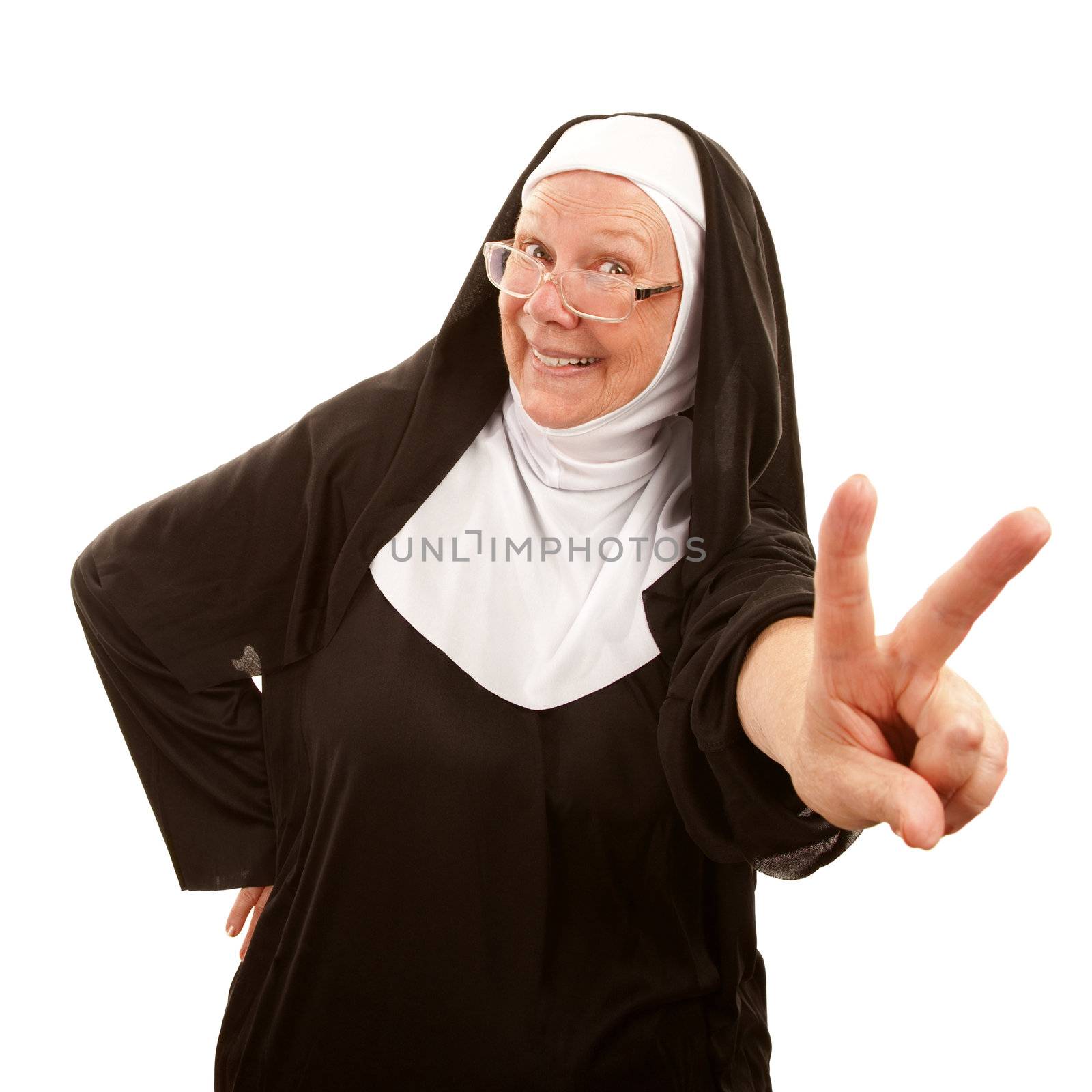 Funny Nun Making Peace Sign by Creatista