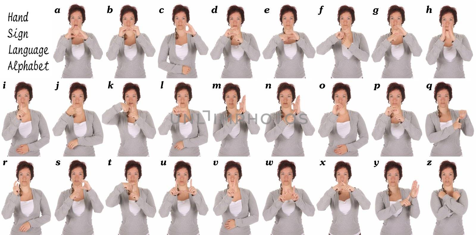 beauty young deaf person hand demonstrating, the alphabet of signs 