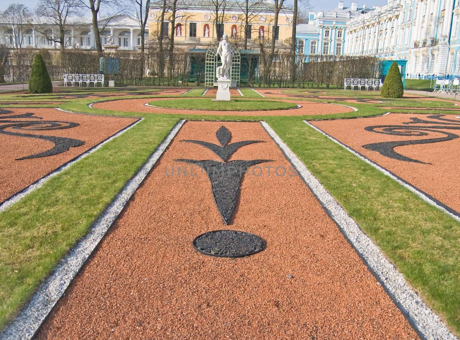 Decorative flower-bed in park of Pushkin, a famous town near St-Petersburg