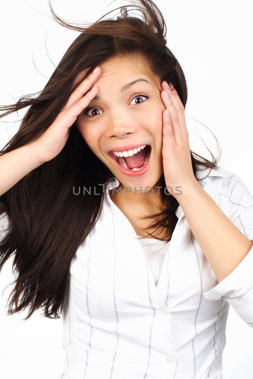 Portrait of a young happy woman. Mixed chinese / caucasian female model.