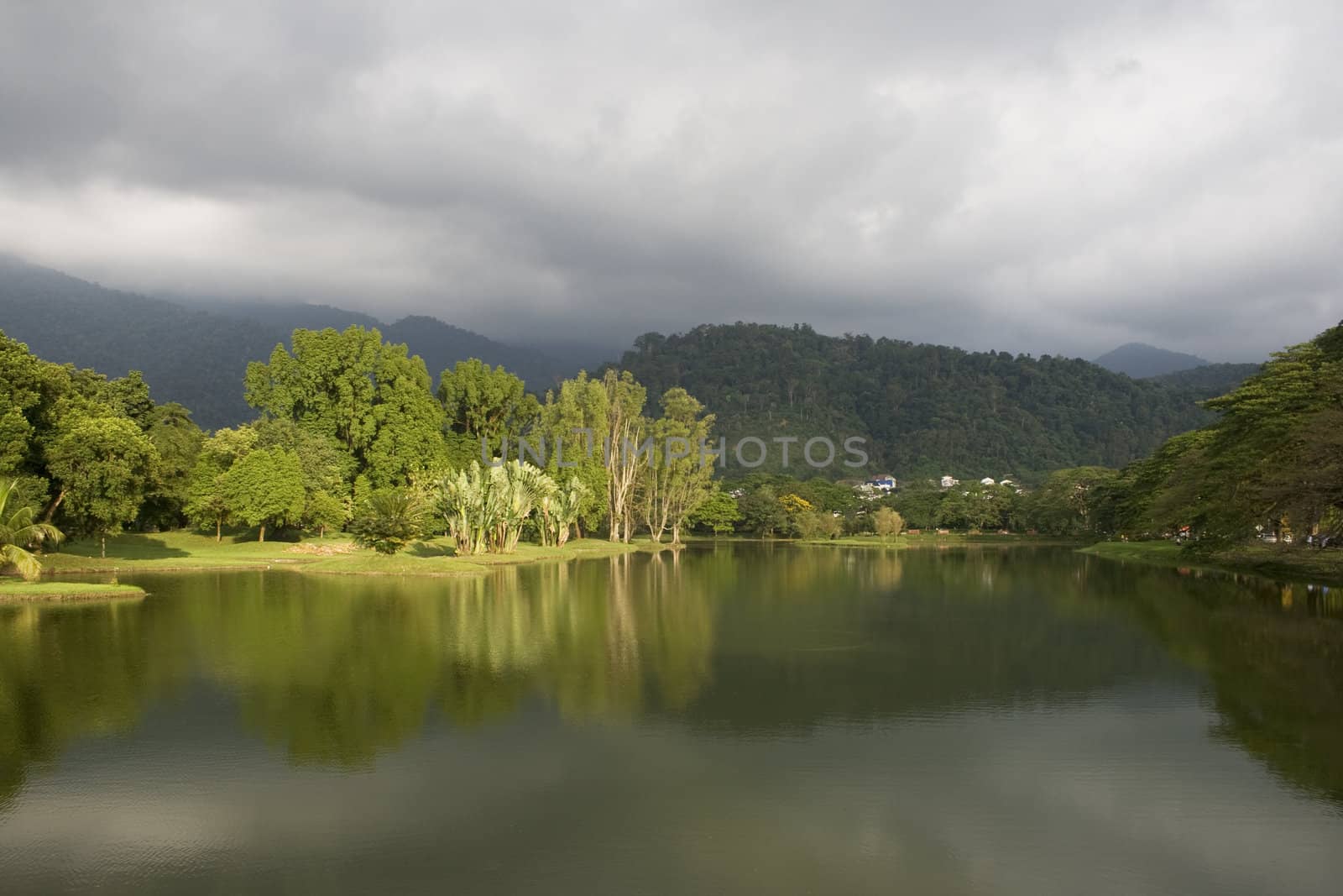 Lakeside view in a tropical country.