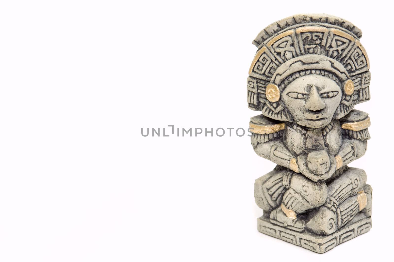 mayan statue, isolated on white, copy space