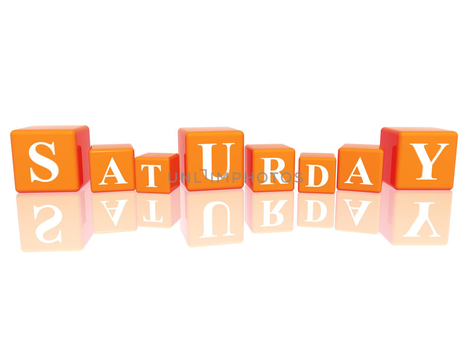 3d orange cubes with letters makes saturday