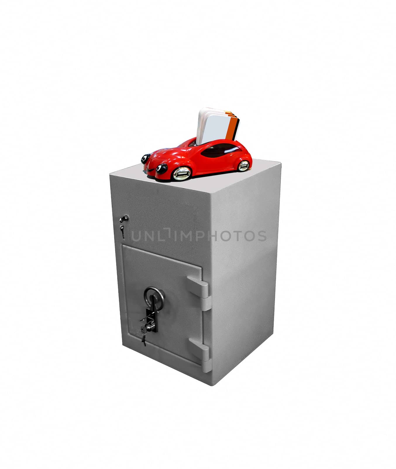 Save with car deposit isolated on white background