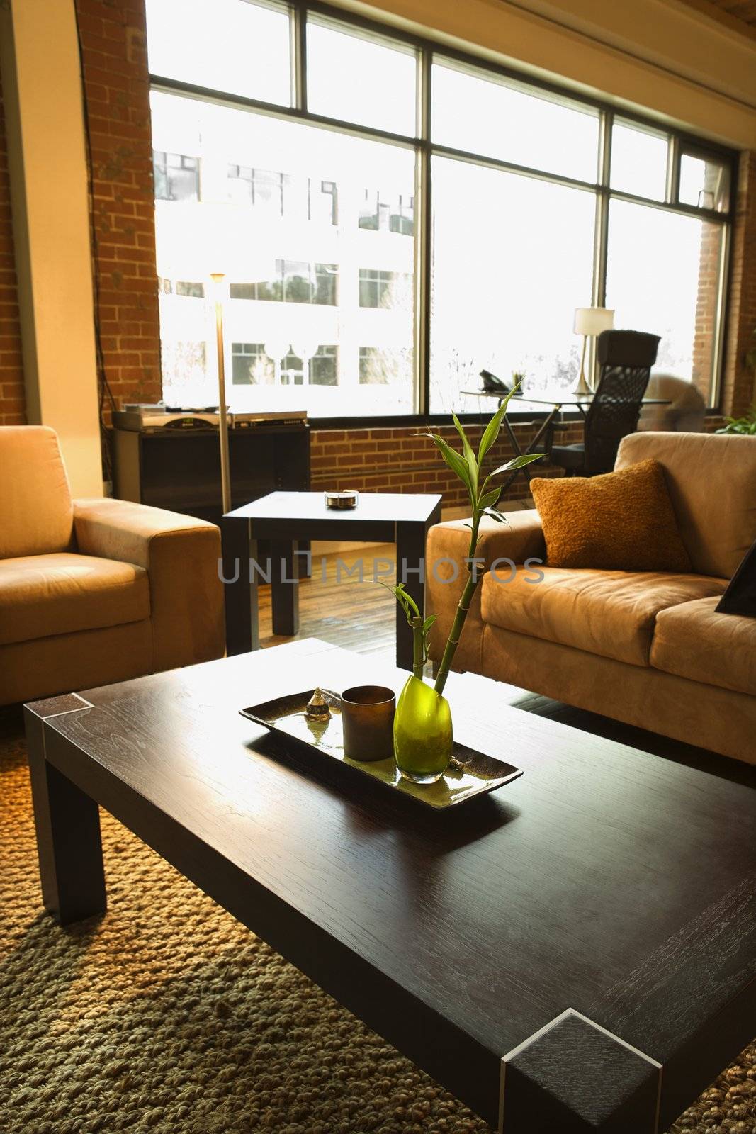 Living area of loft apartment.