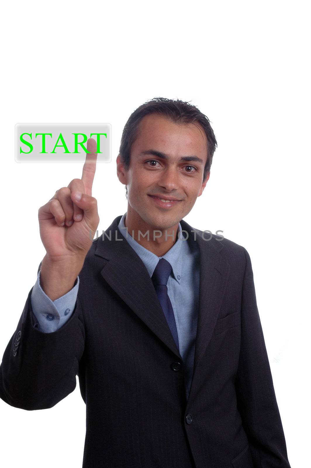 young businessman showing thumb