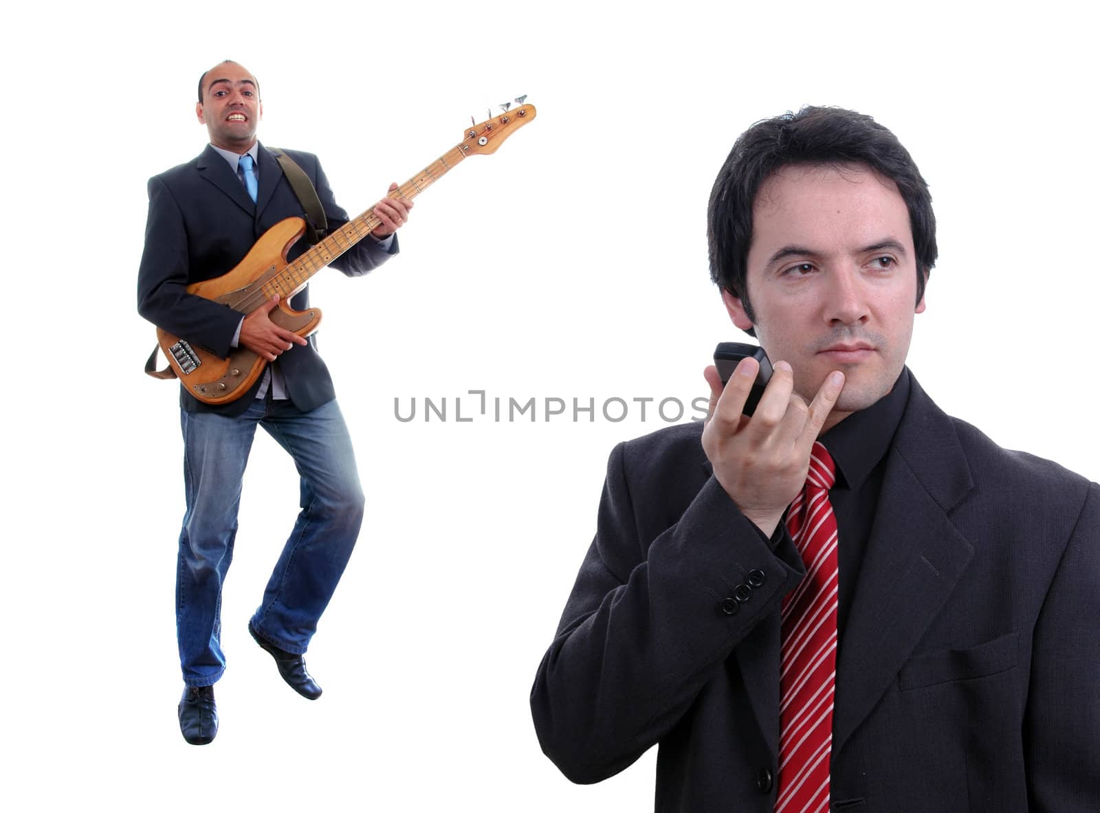 two mans playing guitar