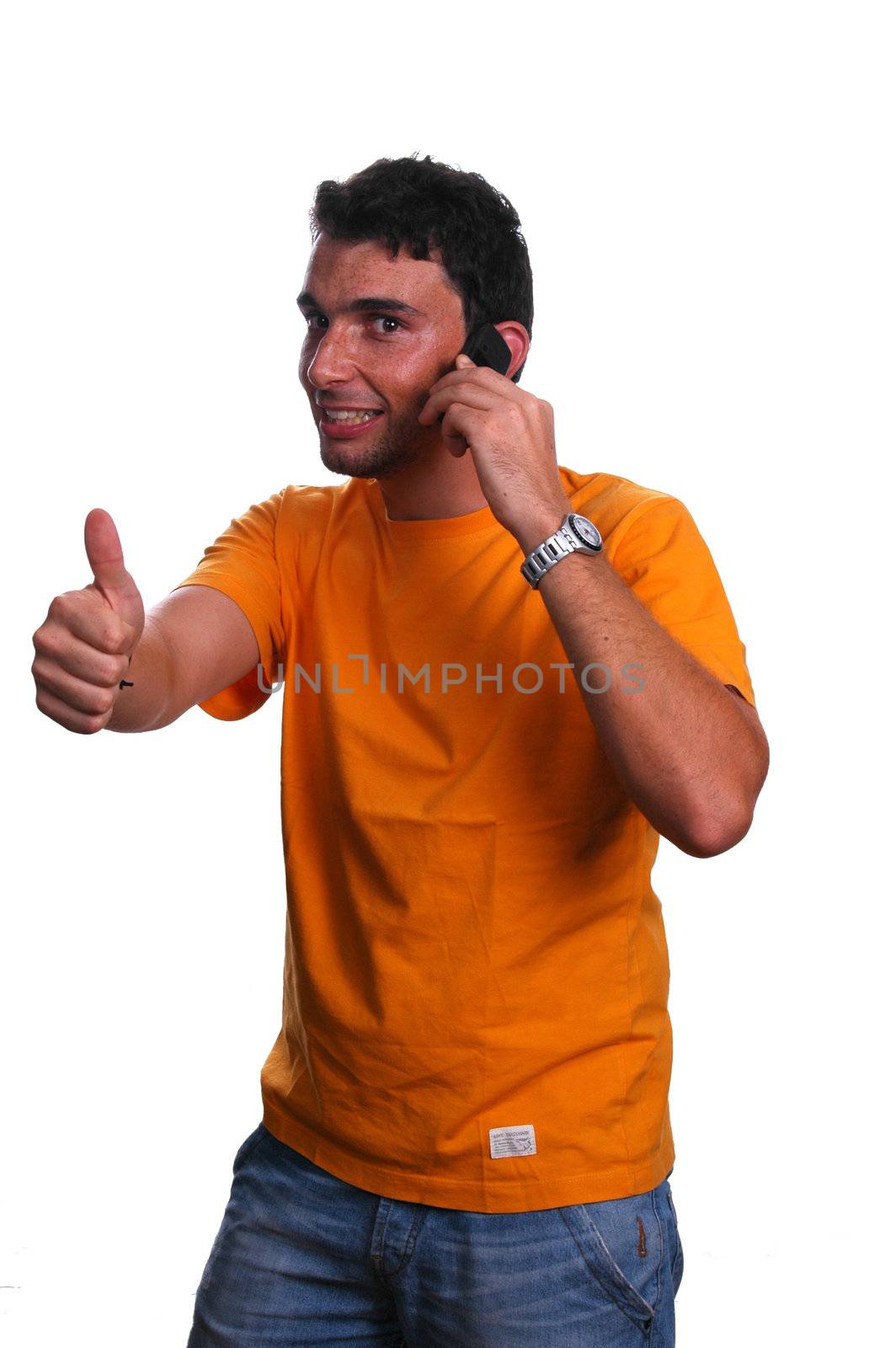 usiness customer services thumbs up over a white background
