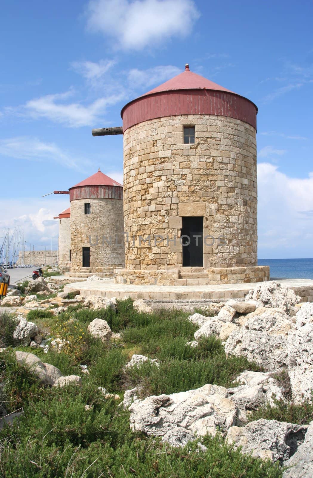 The three famous mills of Rhodes, Greece