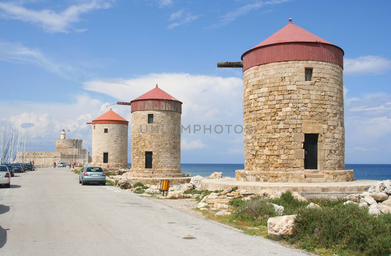 The three famous stone mills of Rhodes, Greece
