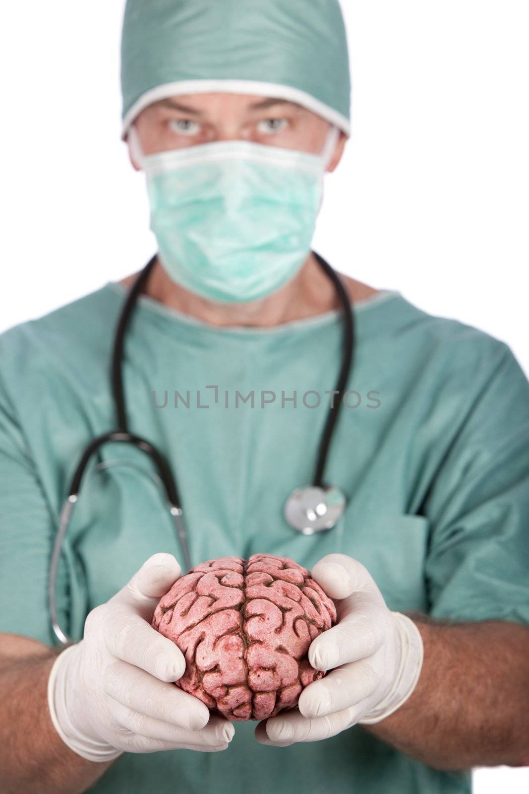 Male Surgeon Holding Brain by Daniel_Wiedemann