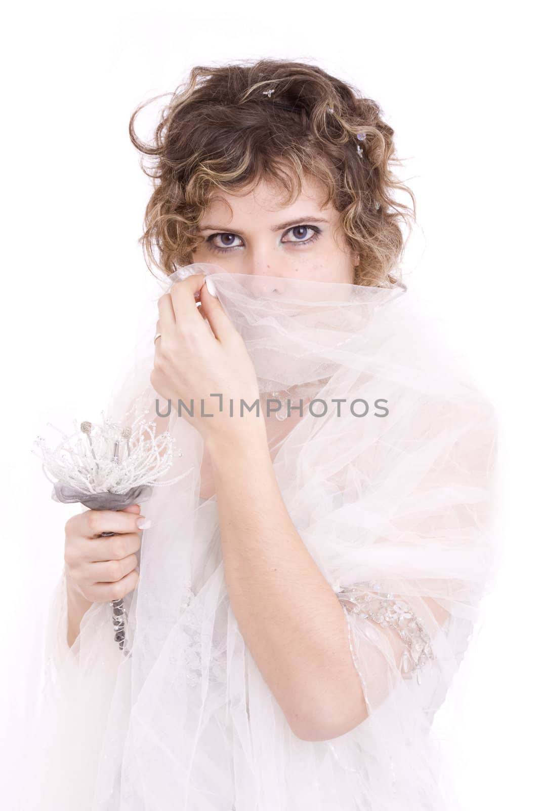 young bride dressed in elegance white wedding dress
