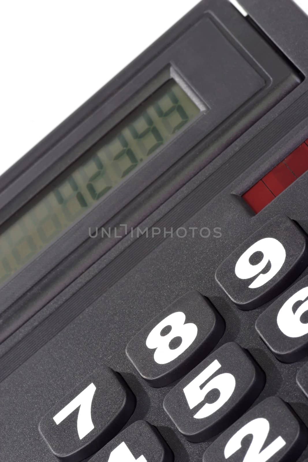 Close up of a desk calculator - isolated on white background
