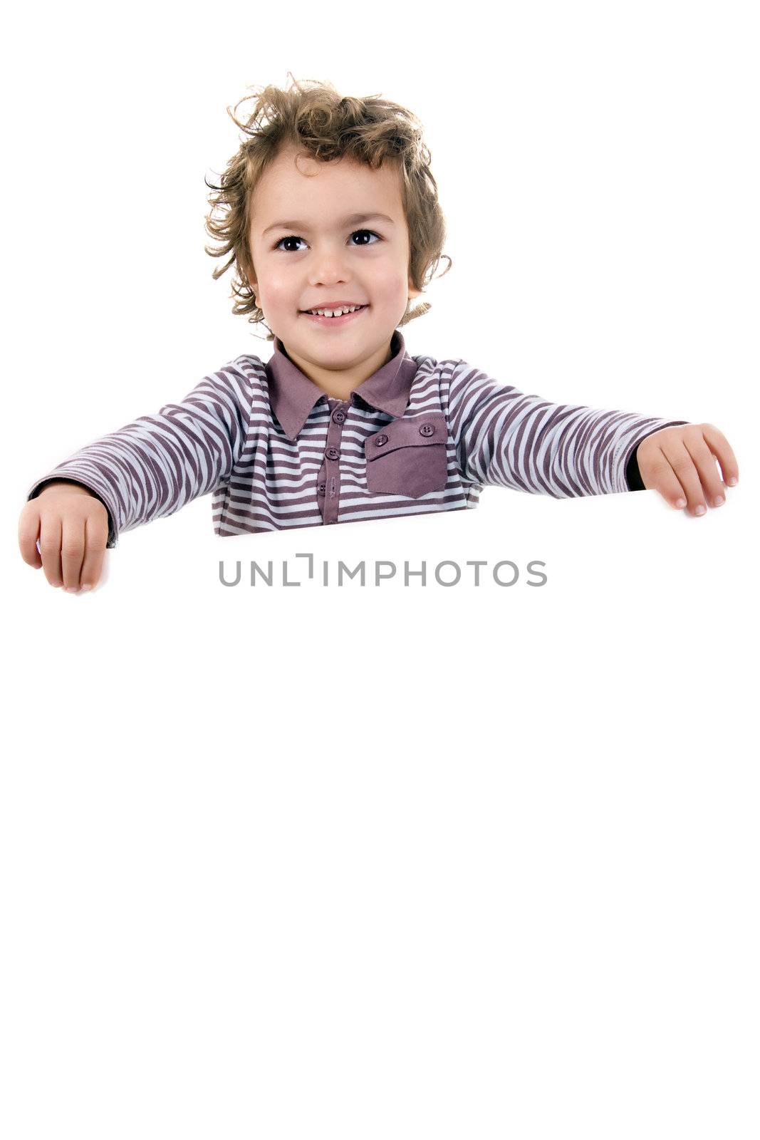 kid with empty card over white