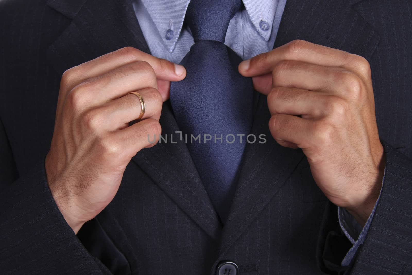 detail of a Business man Suit with blue tie