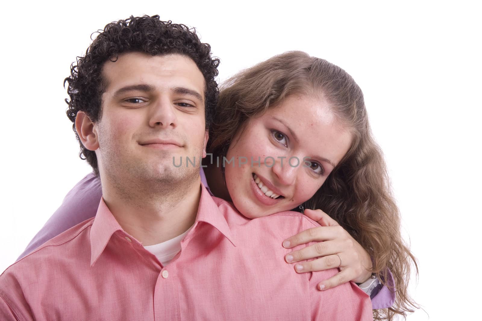 young couple together portrait isolated on white
