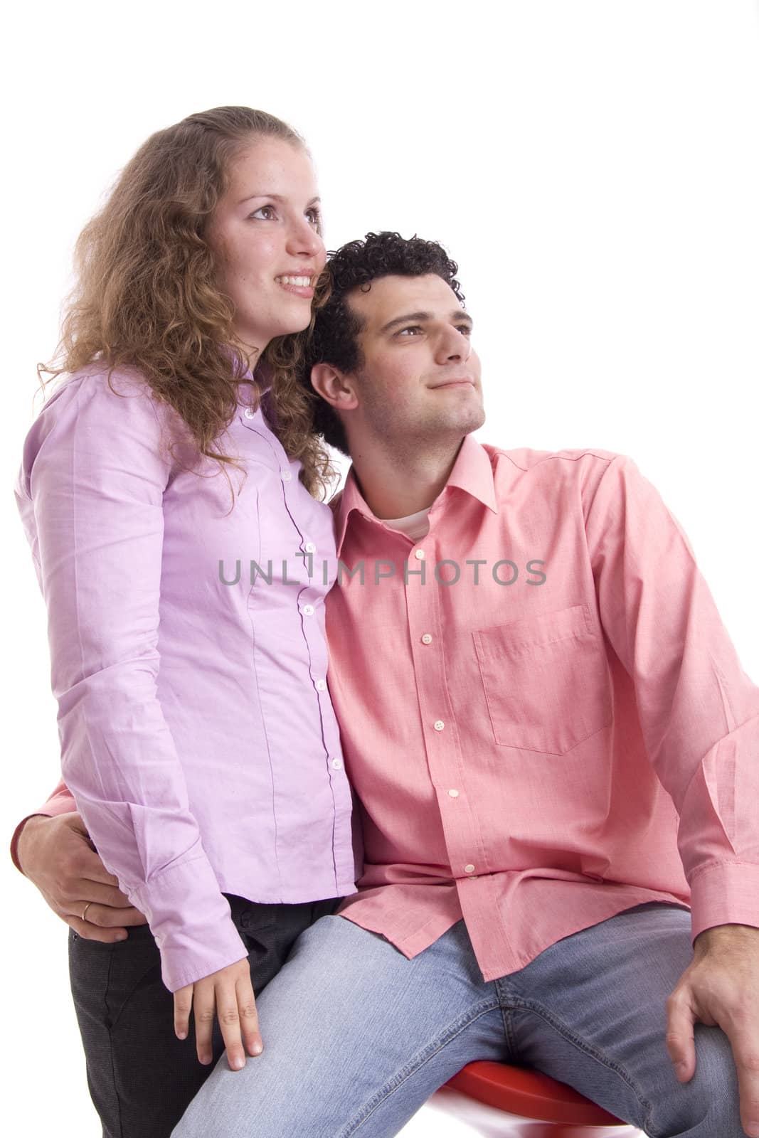 young couple together portrait isolated on white
