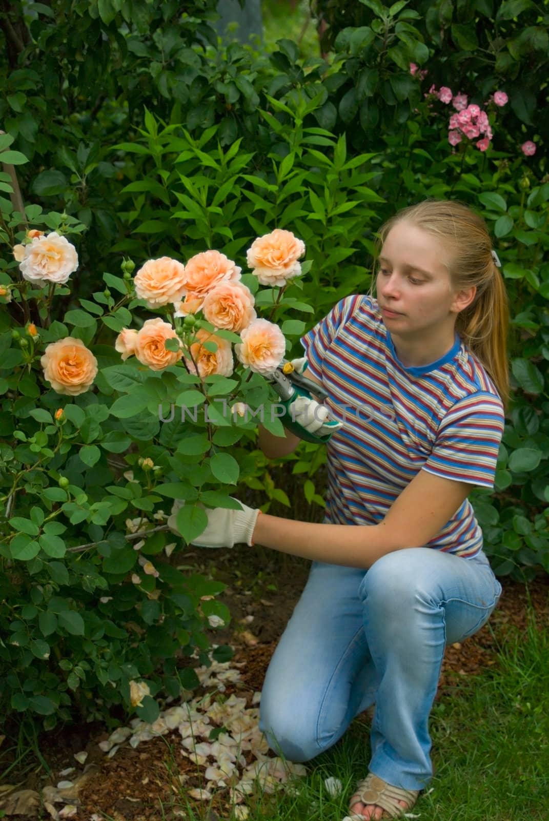 young happy women working in garden